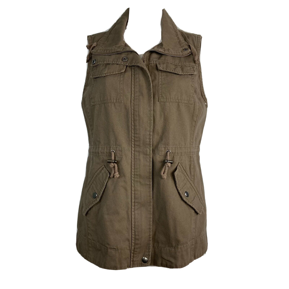 Sebby Vest Womens Sz Small Military Green Utility Vest Cotton Pockets